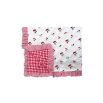 kids quilt and cushion set with cherry design and ruffled striped edges