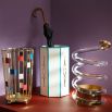 White glossy umbrella stand with blue lining
