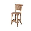 wood and rattan barchair with arching shapes in base