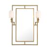 Elegant wall mirror with brass frame and two lampshades