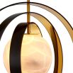 Pearl-like alabaster shade surrounded by four metal rings with bronze highlight finish