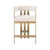Glamorous brass frame counter stool and cream boucle upholstery