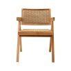 Woven backrest and wooden frame dining chair for indoor and outdoor use