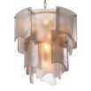 Smoked grey glass panel chandelier with brass details
