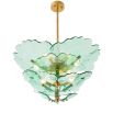 Green glass floral style chandelier with brass ceiling fixture