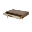 stunning natural wood coffee table with a drawer for extra storage and decorative detailing