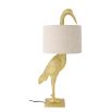 Heron design side lamp with linen shade and brass finish