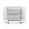 Glamorous contemporary bar cabinet with woven texture on the doors and silver base