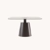 Luxurious glass top dining table with conical wooden base