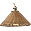 Antique brass wall light with woven wicker shade 