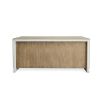 Light brown wooden desk with white ribbed edge