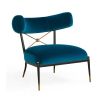 Blue velvet laid back lounge chair with brass accents