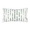 Embroidered cushion with stripes in tonal colours with bobble fringe.