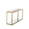 Glamorous side table with brass frame and glass surfaces