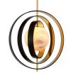 Pearl-like alabaster shade surrounded by four metal rings with bronze highlight finish