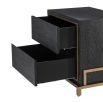 Elegant modern bedside table with dazzling brass details.