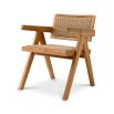 Woven backrest and wooden frame dining chair for indoor and outdoor use