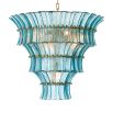 Elegant blue glass chandelier with curved panels