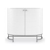 Glamorous contemporary bar cabinet with woven texture on the doors and silver base