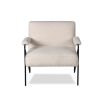 Boucle upholstered armchair with sleek, thin black legs