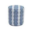 Elegant indigo patterned pouffe with quilted seat 