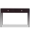 Brown wooden console table with two drawers and tapered edge legs
