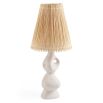 Modern curved cream ceramic lamp with rattan shade