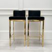 Set of six luxury velvet upholstered bar stools with gold frame