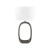 sleek bronze oval side lamp with white shade