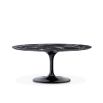 Sleek marble effect dining table with glossy plinth base