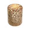 Alluring small candle holder with brushed brass finish and organic shape hole design