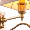 Elegant wall lamp with reading light on vintage brass base with square linen shade