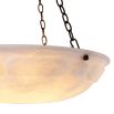 Alabaster dish-style pendant light with brass chain suspension