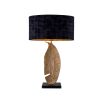 Extravagant leaf motif brass table lamp with black shade