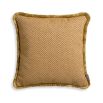 Soft square cushion with fringe detail in cream, amber and red finished