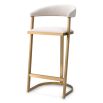 Brass sculptural brass stool with natural fabric
