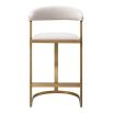 Brass sculptural counter stool with natural fabric