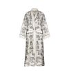 Elegant ivory silk robe with black artistic design