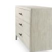 Three drawer whitewood bedside table with brown metal handles