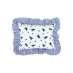 kids quilt and cushion set with blueberry design and ruffled striped edges