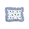 kids quilt and cushion set with blueberry design and ruffled striped edges