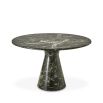 Captivating faux marble dining table with round top and elegant plinth base