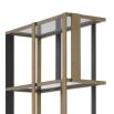 Elegant and glamorous shelving unit finished in brushed brass with geometric design