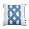 Elegant indigo coloured cushion with visually intriguing pattern