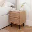 Two drawer wooden bedside table with rattan drawers 