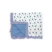 kids quilt and cushion set with blueberry design and ruffled striped edges