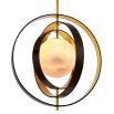 Pearl-like alabaster shade surrounded by four metal rings with bronze highlight finish