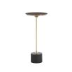 Brass round accent table mounted on black iron base