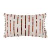 Embroidered cushion with stripes in tonal colours with bobble fringe.