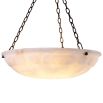 Alabaster dish-style pendant light with brass chain suspension